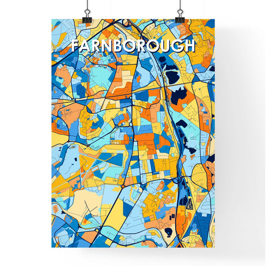 FARNBOROUGH ENGLAND Vibrant Colorful Art Map Poster Blue Orange
