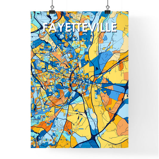 FAYETTEVILLE NORTH CAROLINA Vibrant Colorful Art Map Poster Blue Orange