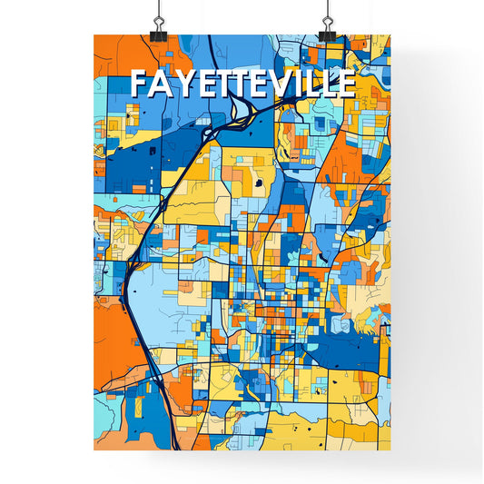 FAYETTEVILLE ARKANSAS Vibrant Colorful Art Map Poster Blue Orange