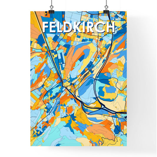 FELDKIRCH AUSTRIA Vibrant Colorful Art Map Poster Blue Orange