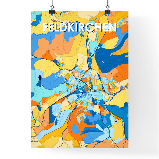 FELDKIRCHEN AUSTRIA Vibrant Colorful Art Map Poster Blue Orange