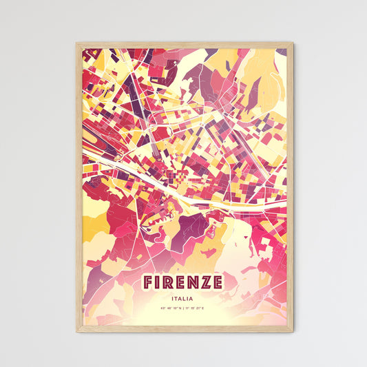 Colorful Florence Italy Fine Art Map Hot Red