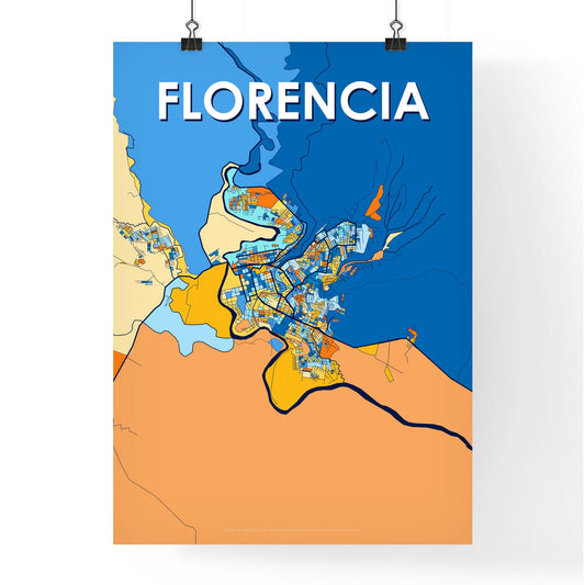 FLORENCIA COLOMBIA Vibrant Colorful Art Map Poster Blue Orange