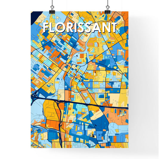FLORISSANT MISSOURI Vibrant Colorful Art Map Poster Blue Orange