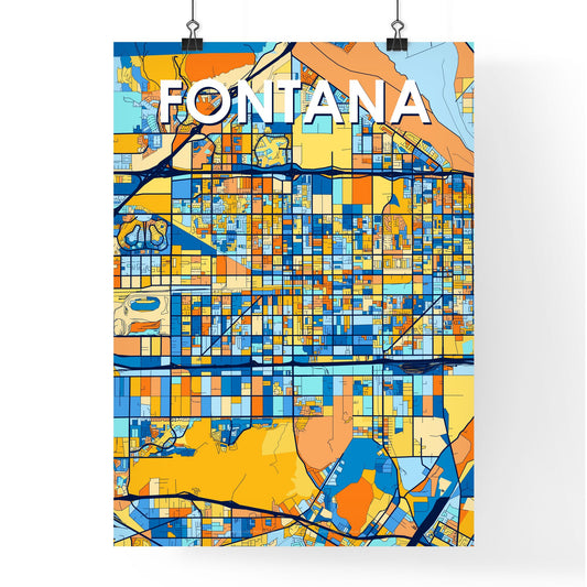 FONTANA CALIFORNIA Vibrant Colorful Art Map Poster Blue Orange