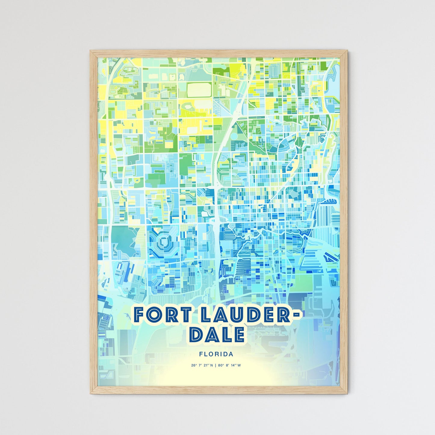 Colorful Fort Lauderdale Florida Fine Art Map Cool Blue