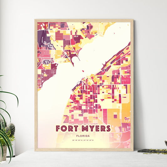 Colorful Fort Myers Florida Fine Art Map Hot Red