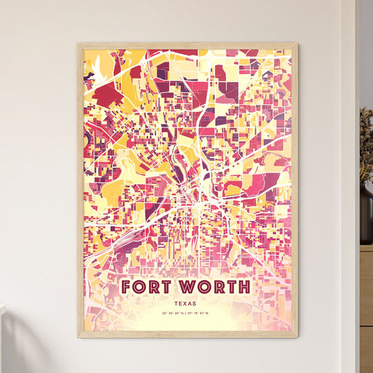 Colorful Fort Worth Texas Fine Art Map Hot Red