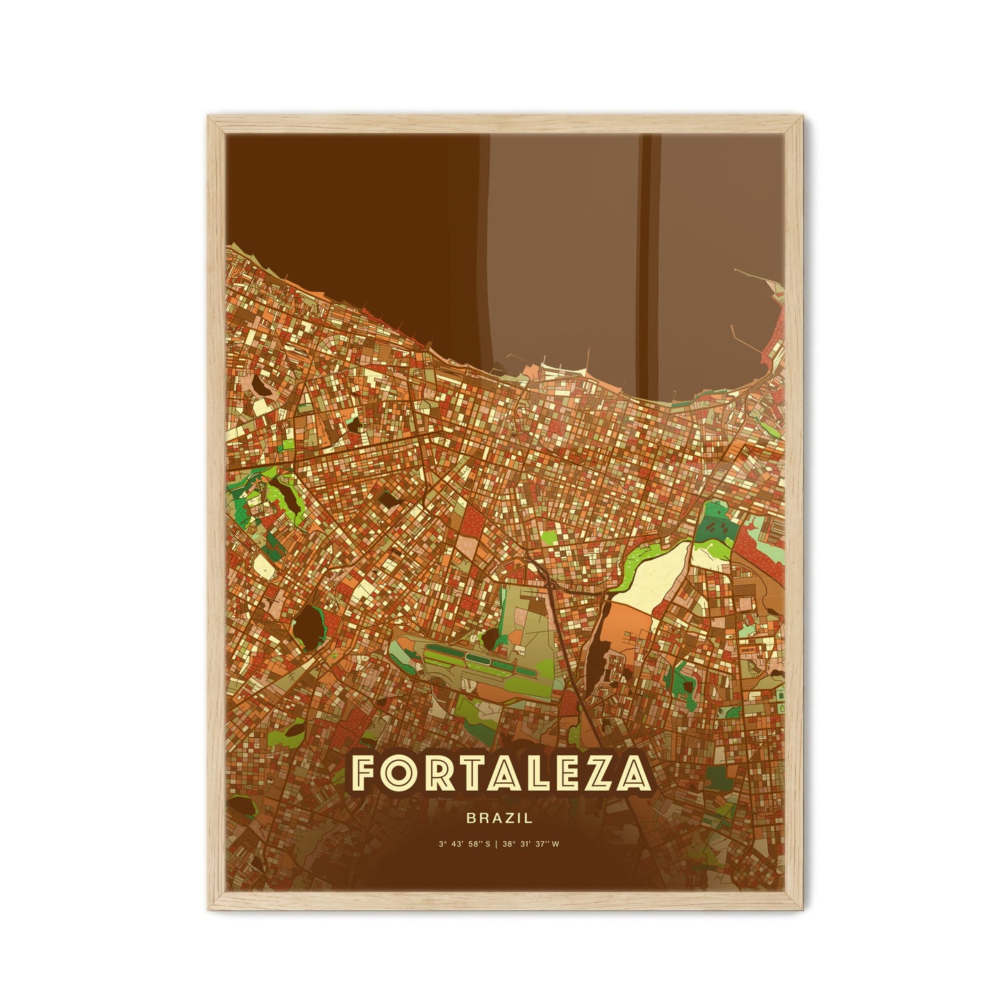 Colorful Fortaleza Brazil Fine Art Map Farmhouse