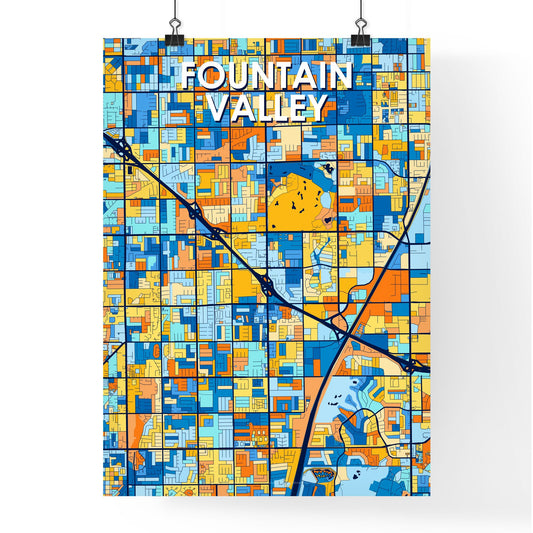 FOUNTAIN VALLEY CALIFORNIA Vibrant Colorful Art Map Poster Blue Orange