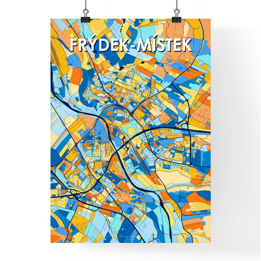 FRÝDEK-MÍSTEK CZECHIA Vibrant Colorful Art Map Poster Blue Orange