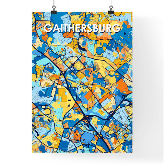 GAITHERSBURG MARYLAND Vibrant Colorful Art Map Poster Blue Orange