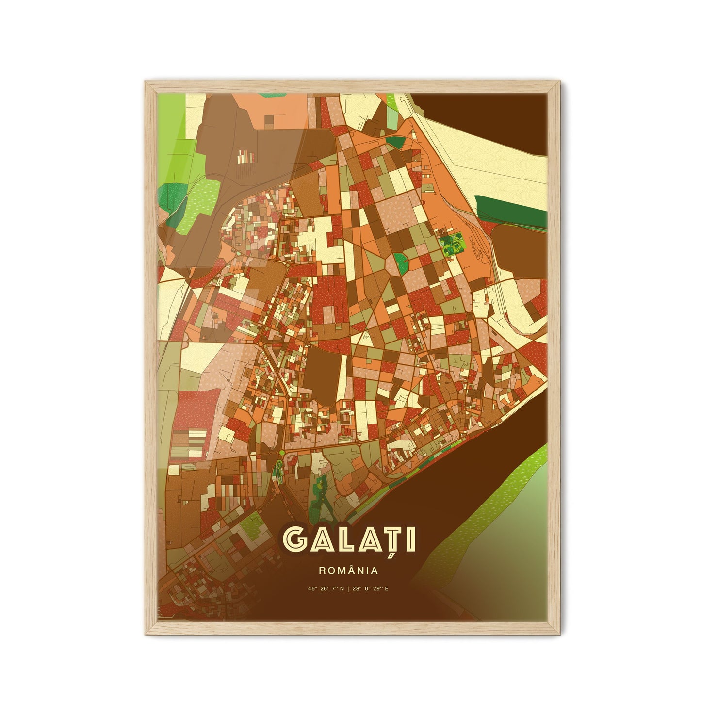 Colorful Galați Romania Fine Art Map Farmhouse