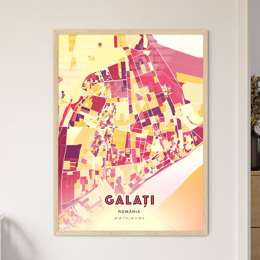 Colorful Galați Romania Fine Art Map Hot Red