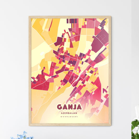Colorful Ganja Azerbaijan Fine Art Map Hot Red
