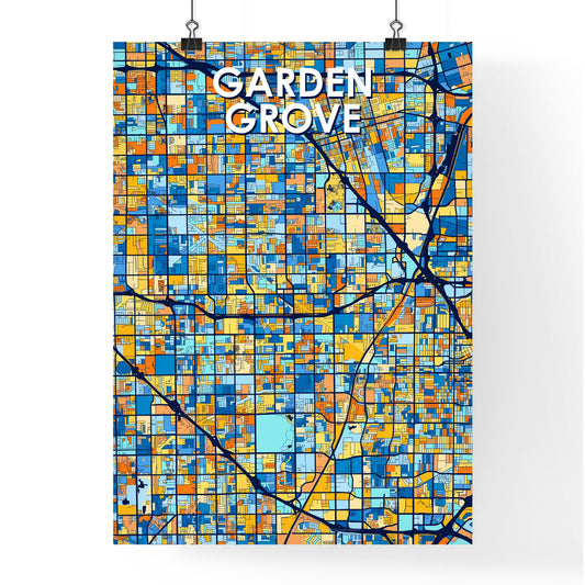 GARDEN GROVE CALIFORNIA Vibrant Colorful Art Map Poster Blue Orange