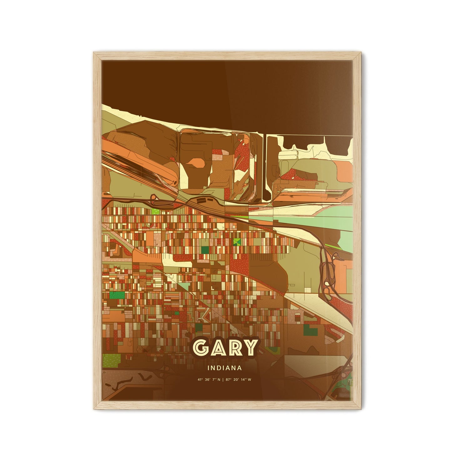Colorful Gary Indiana Fine Art Map Farmhouse