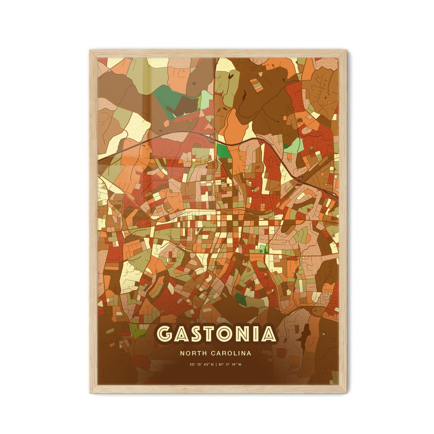Colorful Gastonia North Carolina Fine Art Map Farmhouse