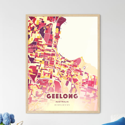 Colorful Geelong Australia Fine Art Map Hot Red
