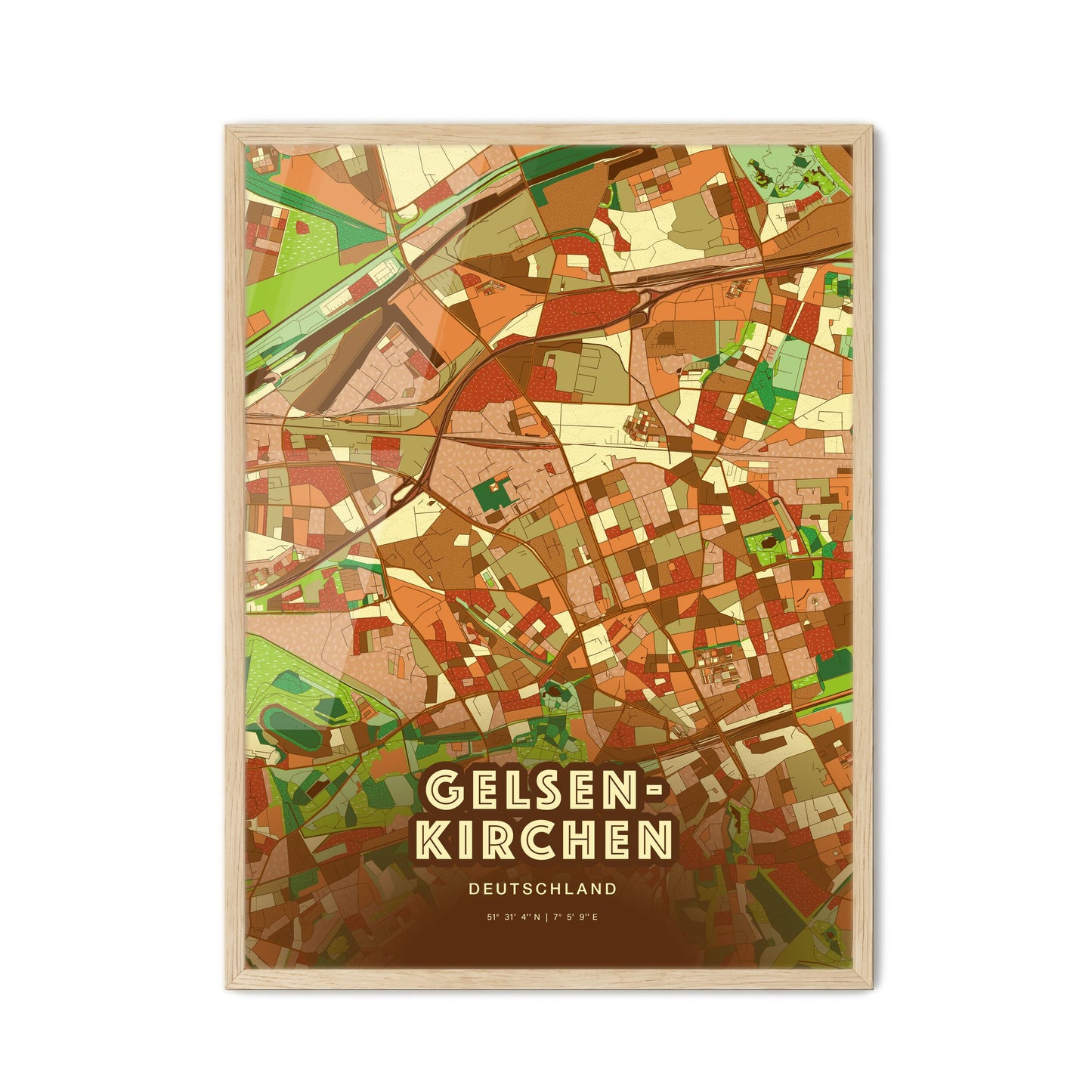 Colorful Gelsenkirchen Germany Fine Art Map Farmhouse