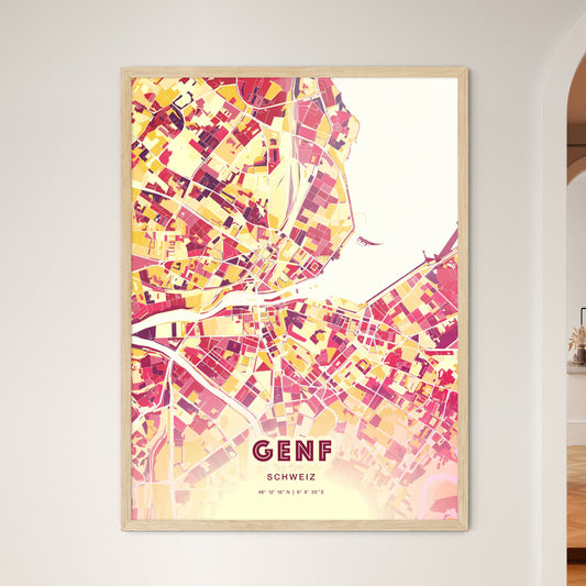 Colorful Geneva Switzerland Fine Art Map Hot Red