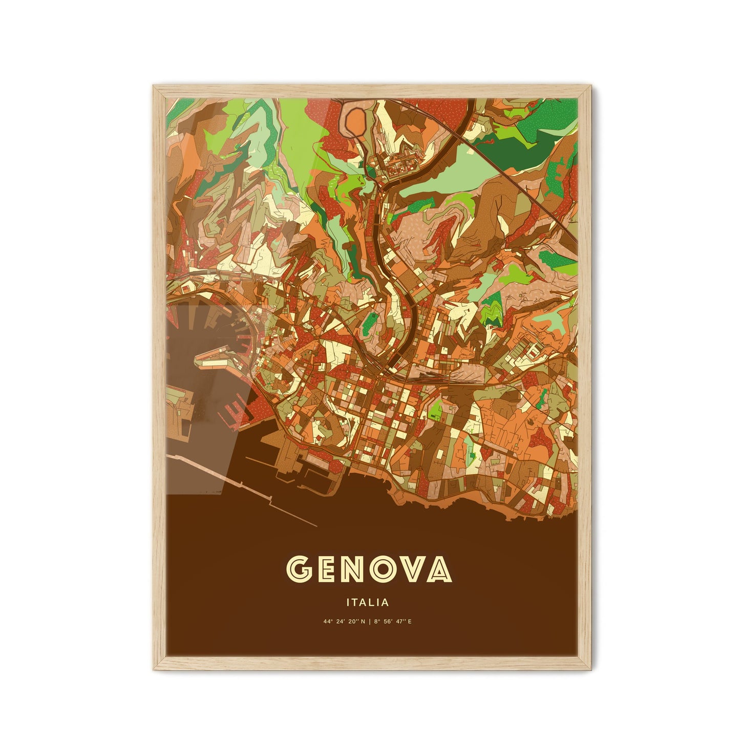 Colorful Genoa Italy Fine Art Map Farmhouse