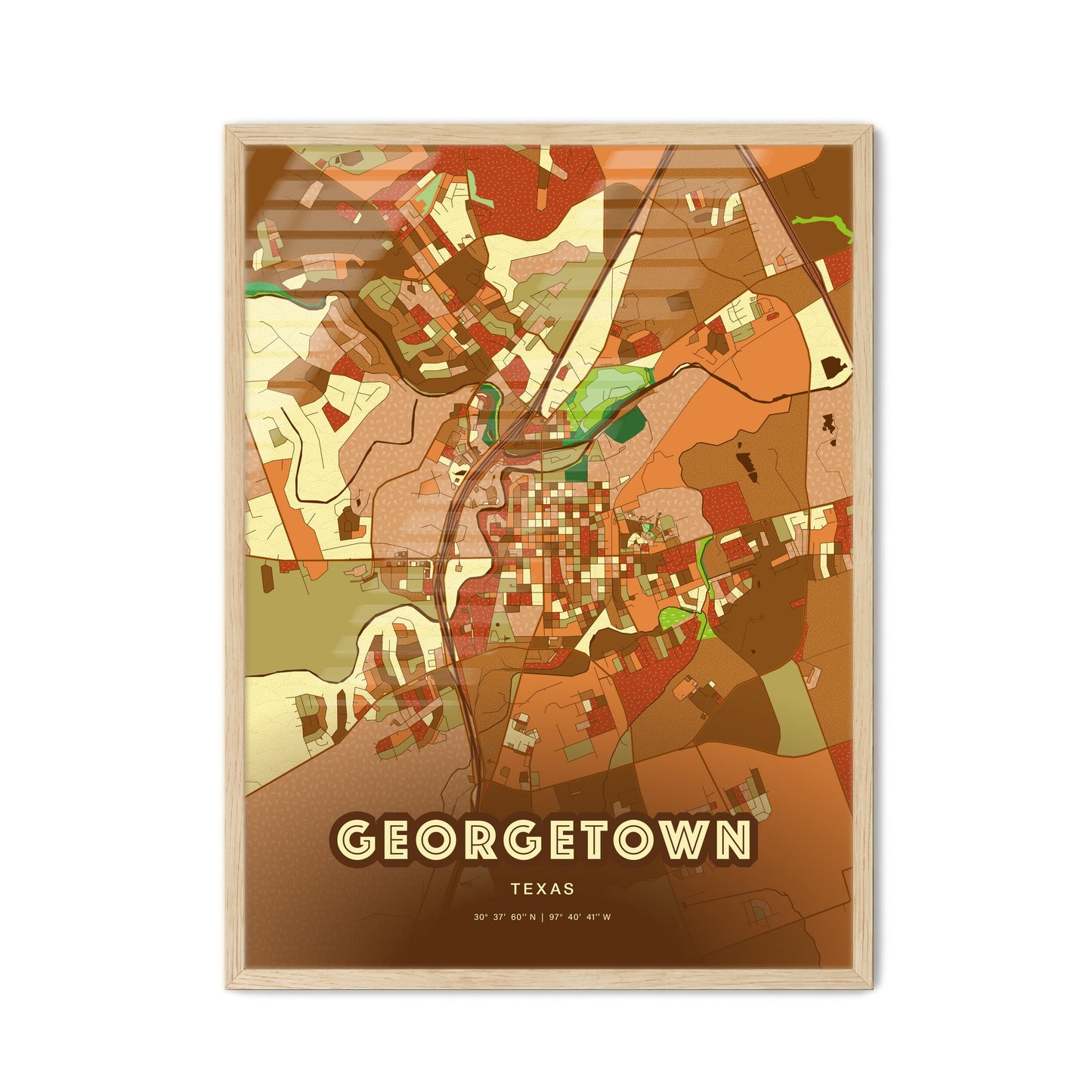 Colorful Georgetown Texas Fine Art Map Farmhouse