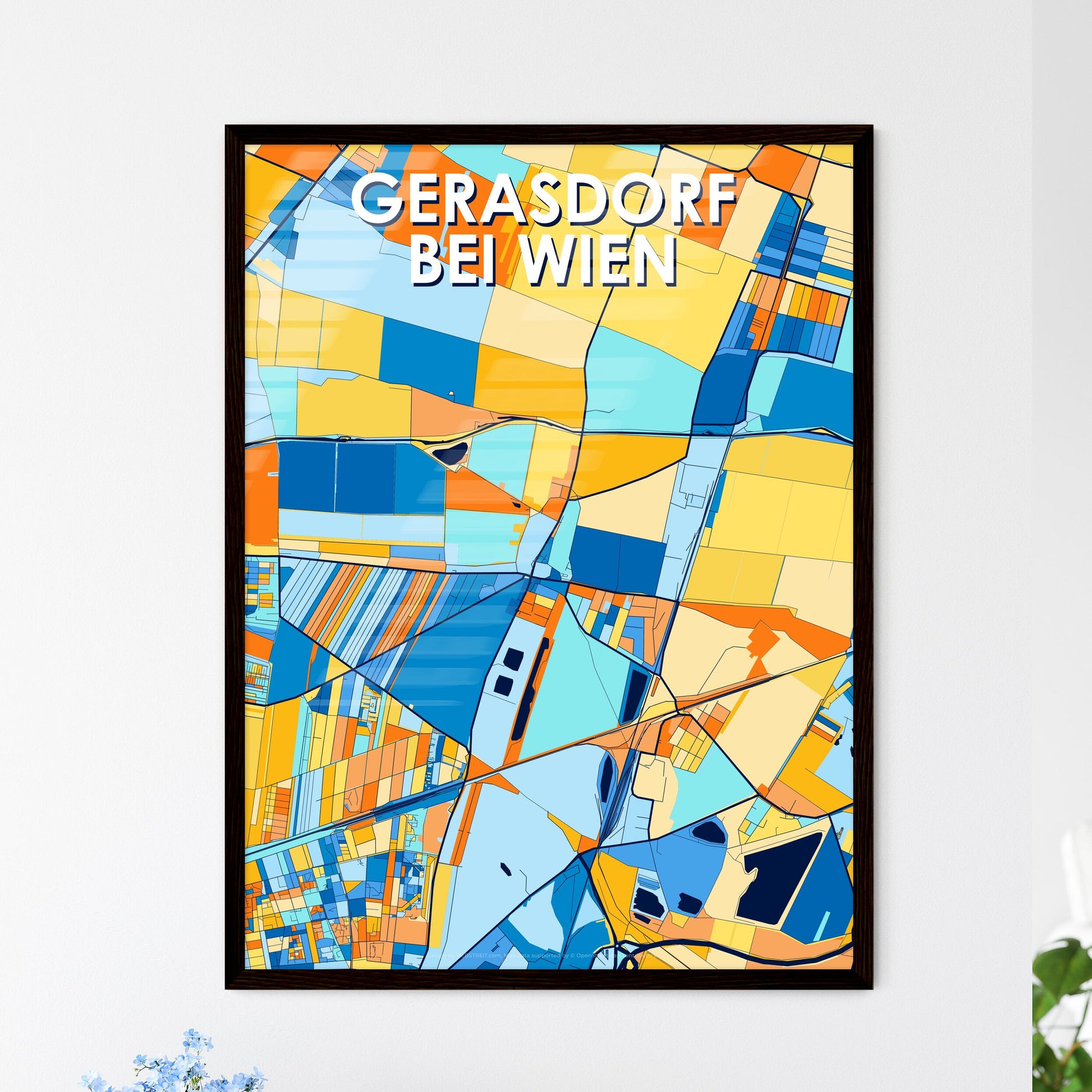 GERASDORF BEI WIEN AUSTRIA Vibrant Colorful Art Map Poster Blue Orange