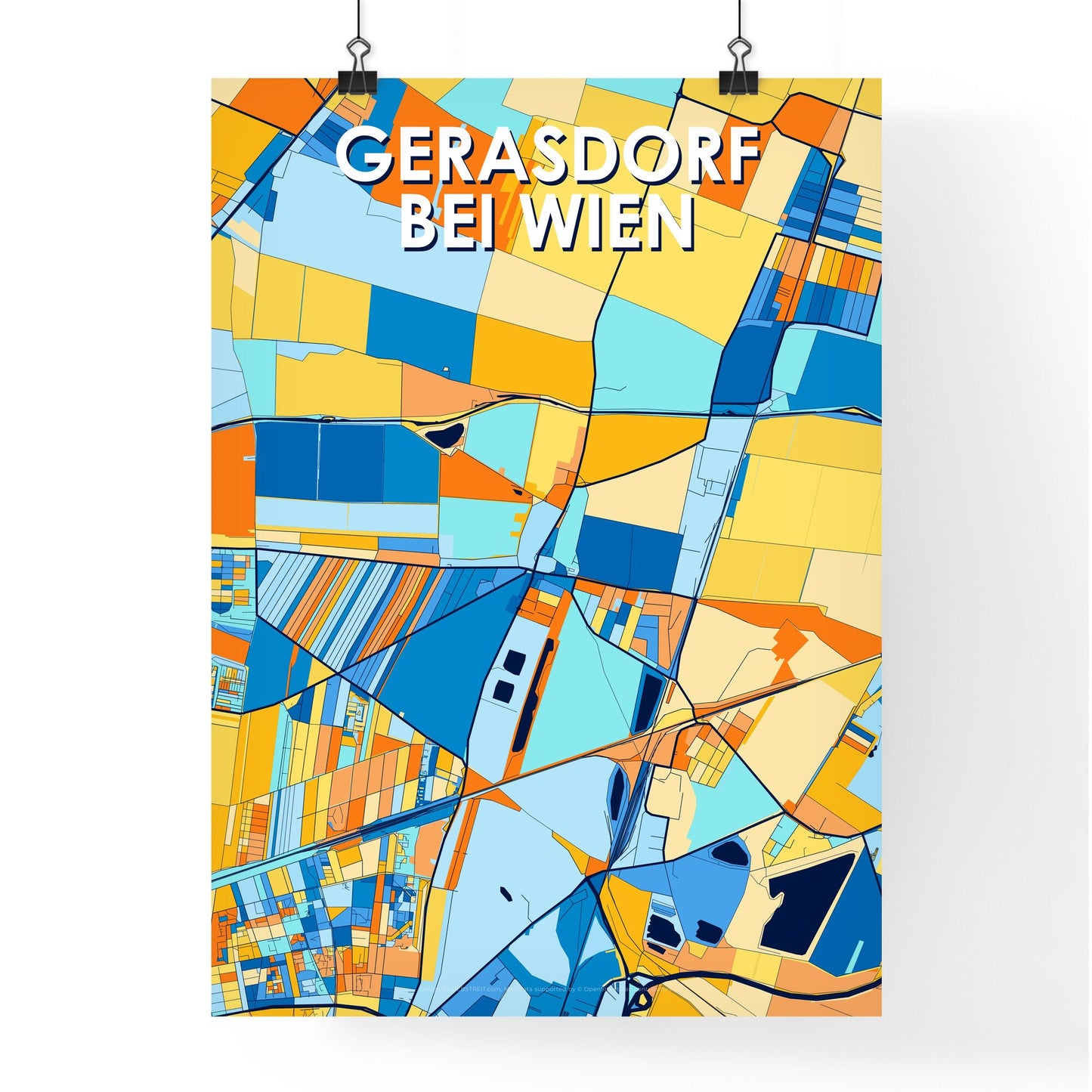 GERASDORF BEI WIEN AUSTRIA Vibrant Colorful Art Map Poster Blue Orange