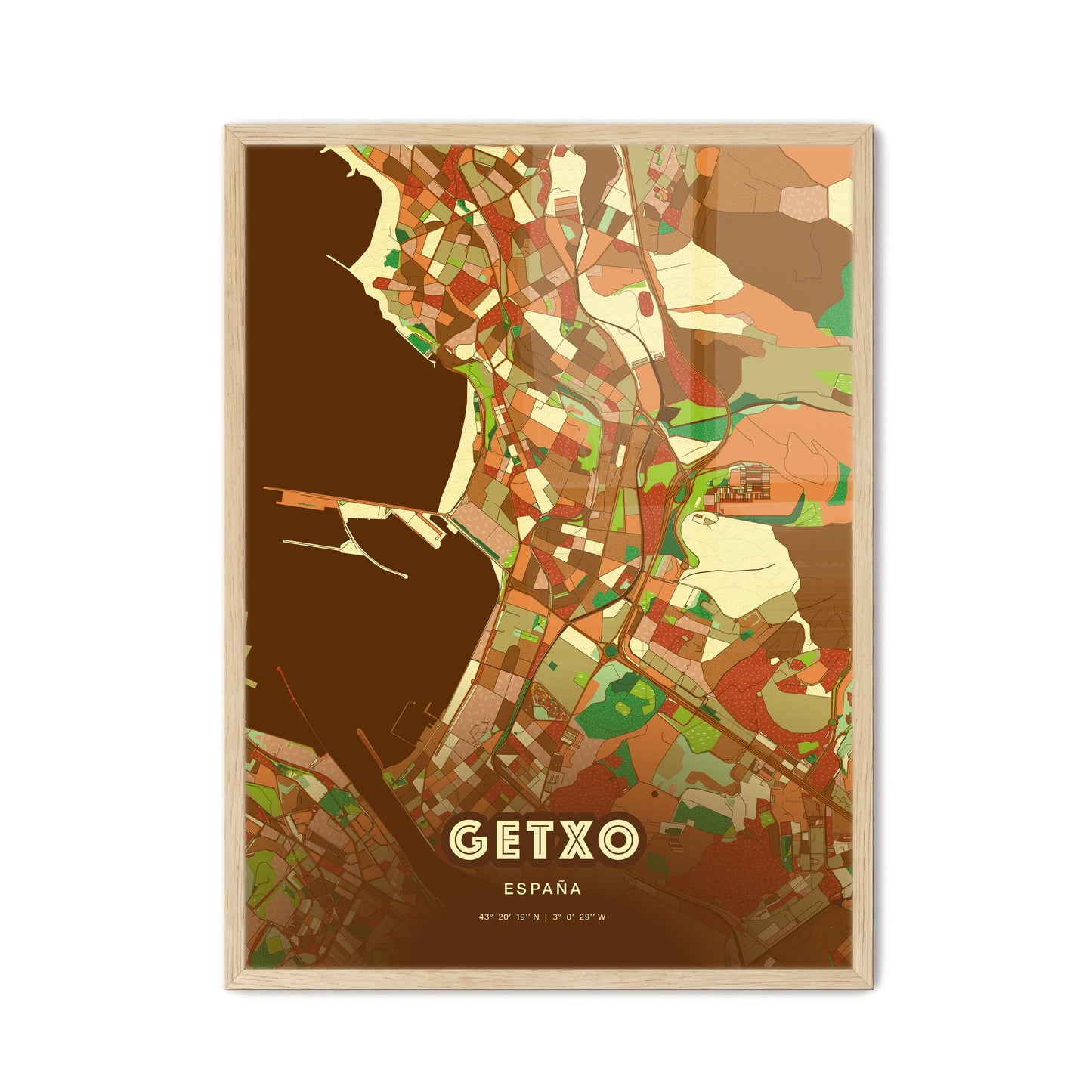 Colorful Getxo Spain Fine Art Map Farmhouse