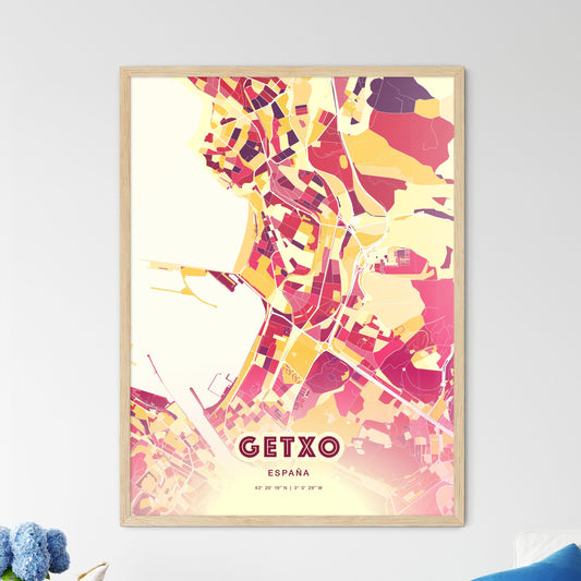 Colorful Getxo Spain Fine Art Map Hot Red