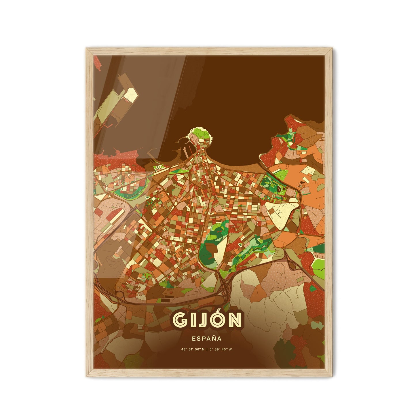 Colorful Gijón Spain Fine Art Map Farmhouse