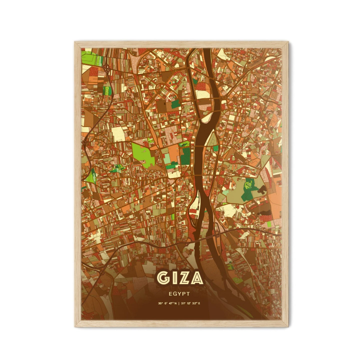 Colorful Giza Egypt Fine Art Map Farmhouse