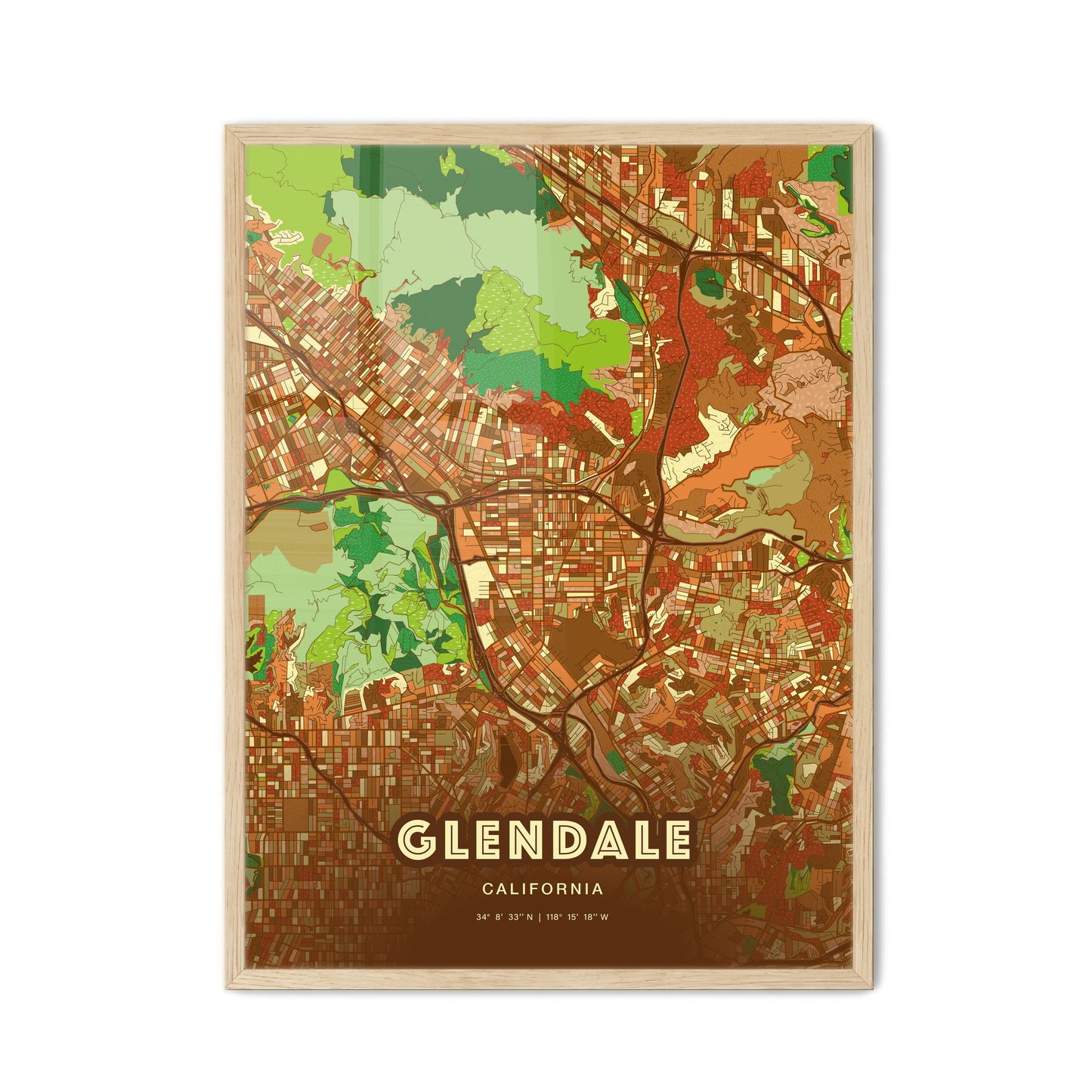 Colorful Glendale California Fine Art Map Farmhouse