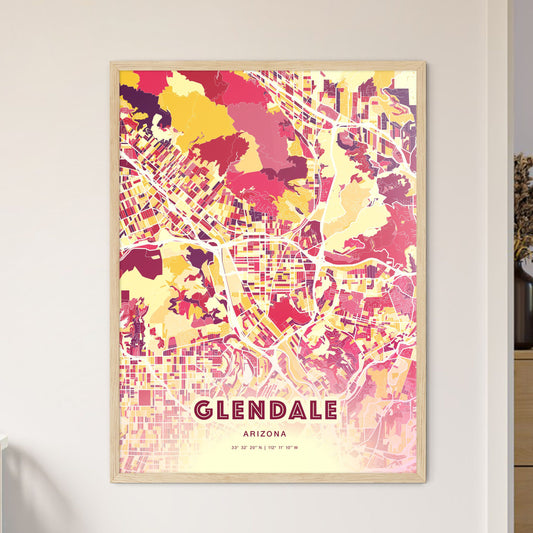 Colorful Glendale Arizona Fine Art Map Hot Red