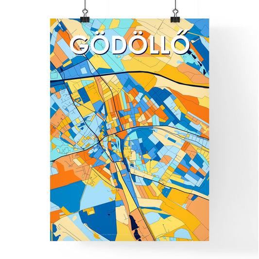 GÖDÖLLŐ HUNGARY Vibrant Colorful Art Map Poster Blue Orange