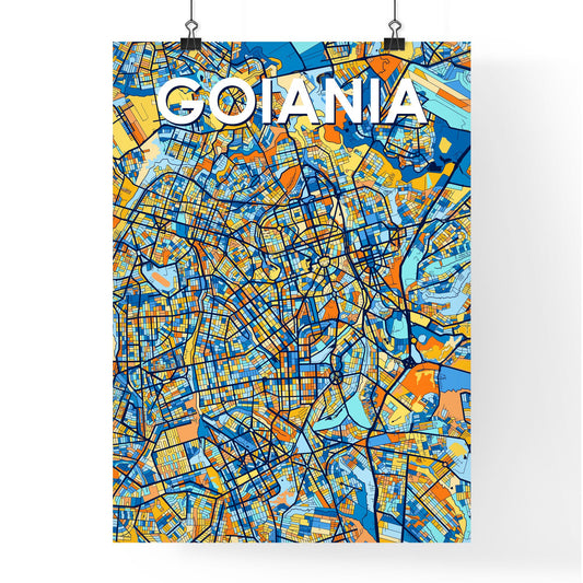 GOIANIA BRAZIL Vibrant Colorful Art Map Poster Blue Orange