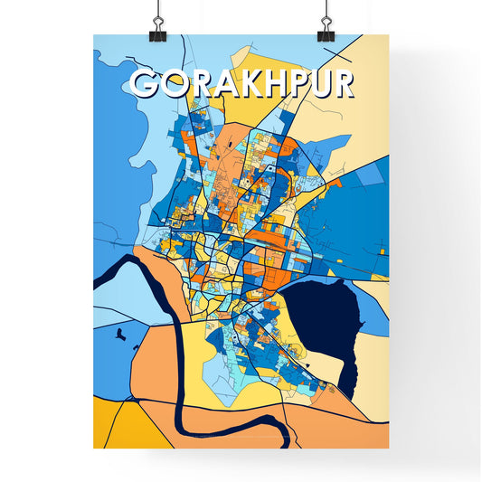 GORAKHPUR INDIA Vibrant Colorful Art Map Poster Blue Orange