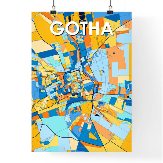 GOTHA GERMANY Vibrant Colorful Art Map Poster Blue Orange