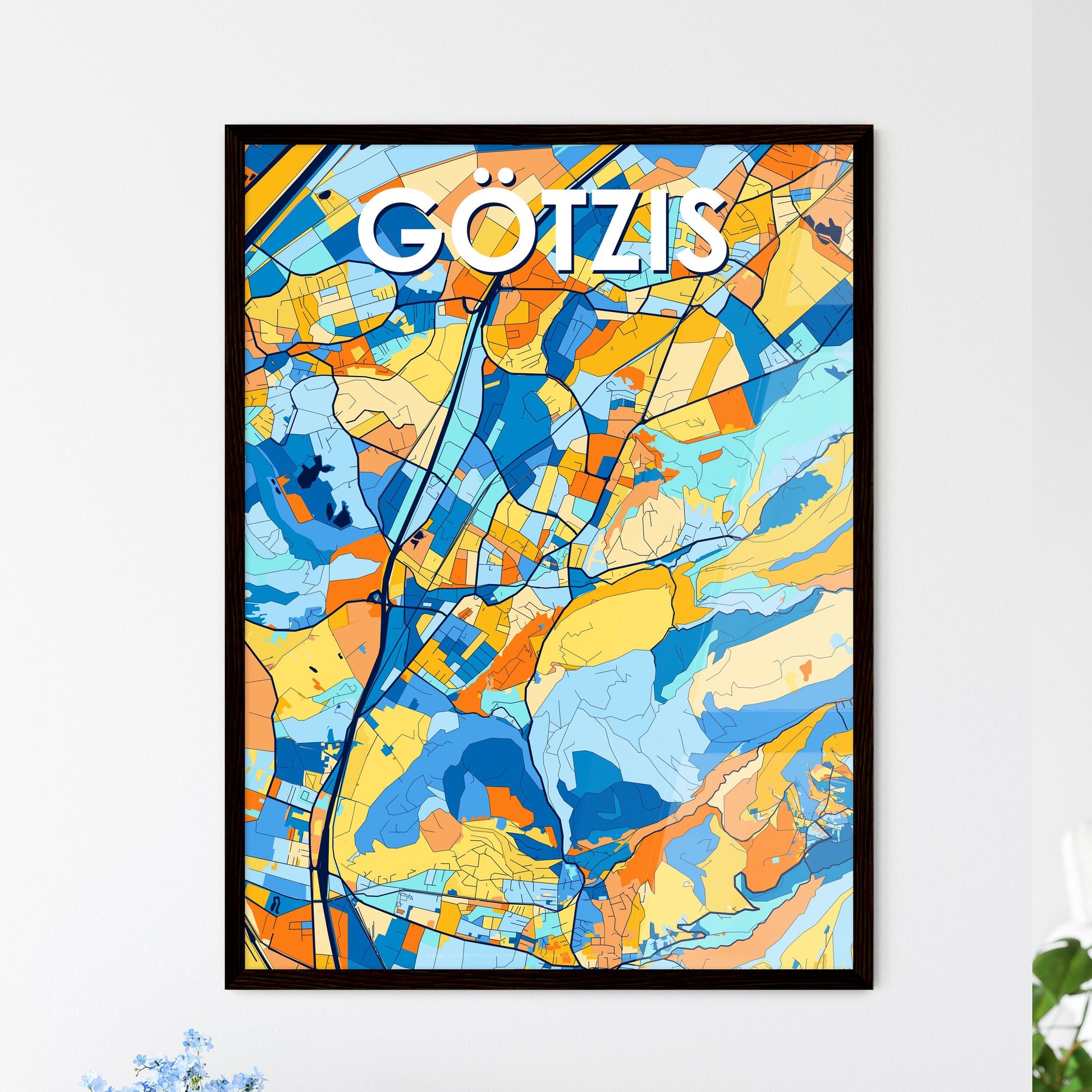 GÖTZIS AUSTRIA Vibrant Colorful Art Map Poster Blue Orange
