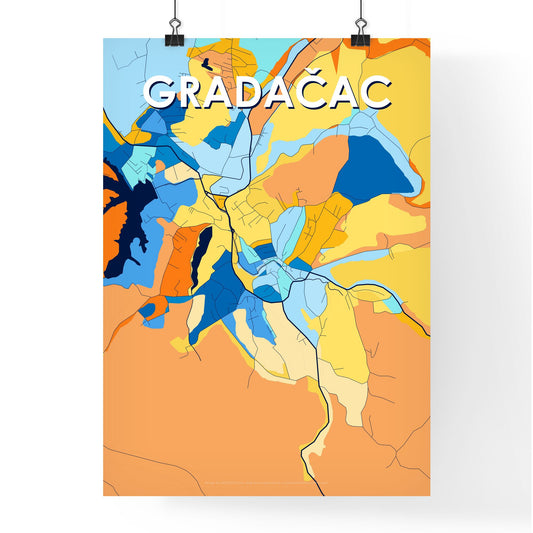 GRADAČAC BOSNIA AND HERZEGOVINA Vibrant Colorful Art Map Poster Blue Orange