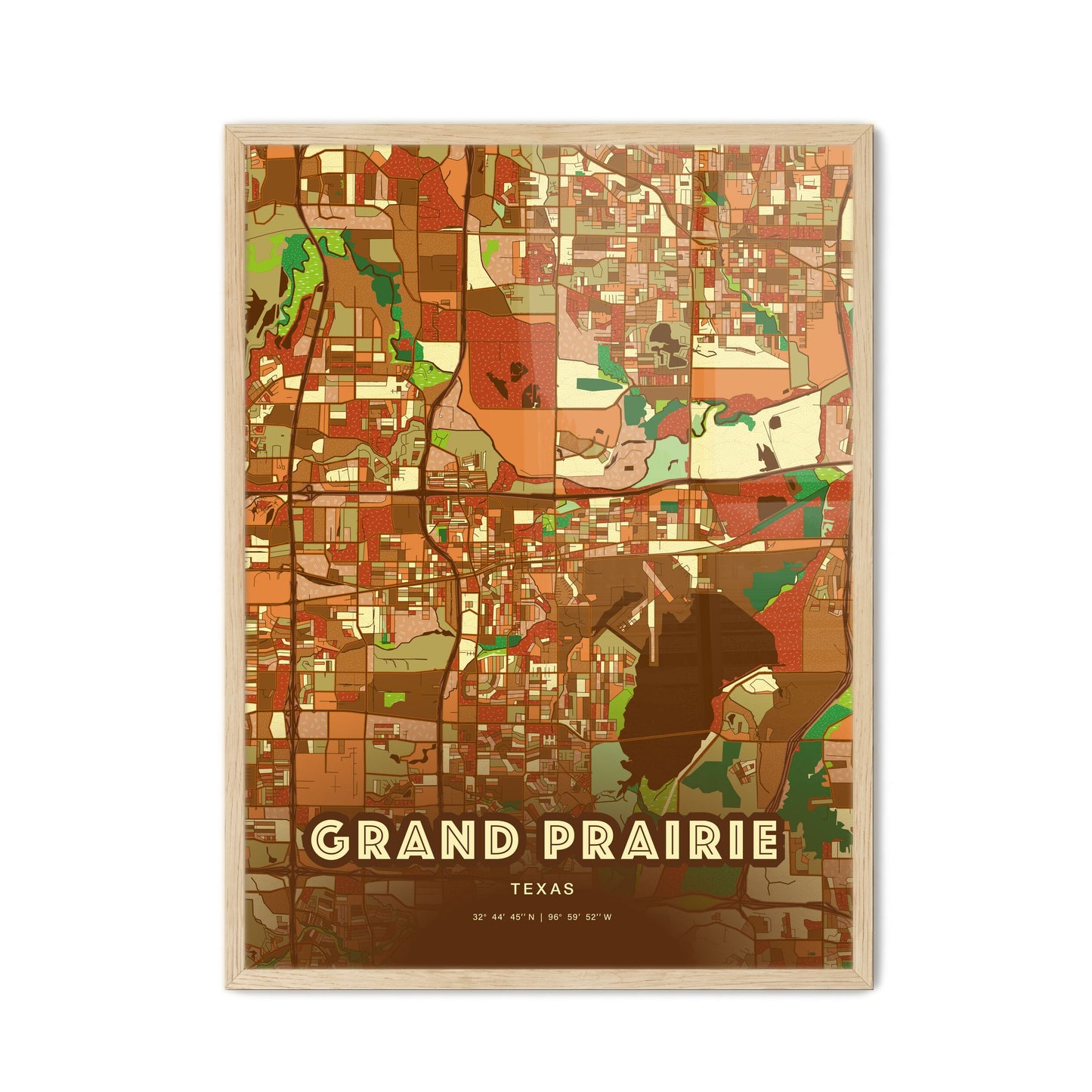 Colorful Grand Prairie Texas Fine Art Map Farmhouse