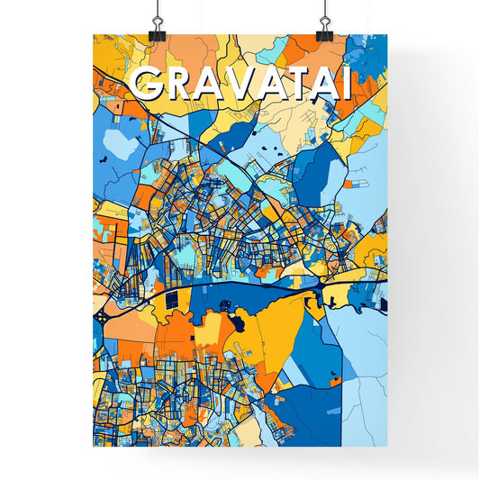 GRAVATAI BRAZIL Vibrant Colorful Art Map Poster Blue Orange