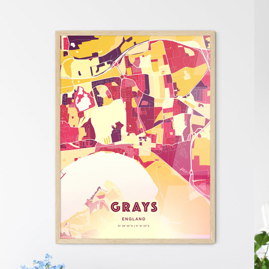 Colorful Grays England Fine Art Map Hot Red