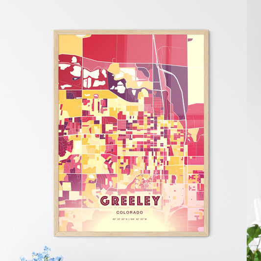 Colorful Greeley Colorado Fine Art Map Hot Red