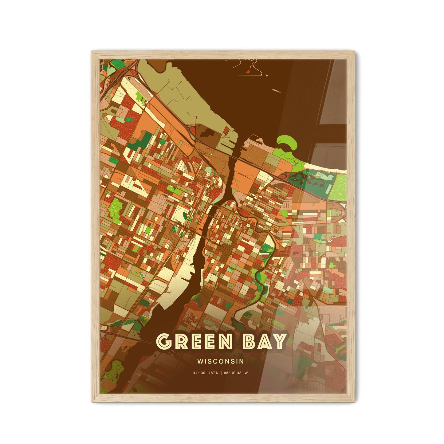 Colorful Green Bay Wisconsin Fine Art Map Farmhouse