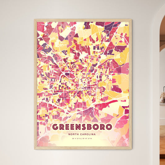 Colorful Greensboro North Carolina Fine Art Map Hot Red