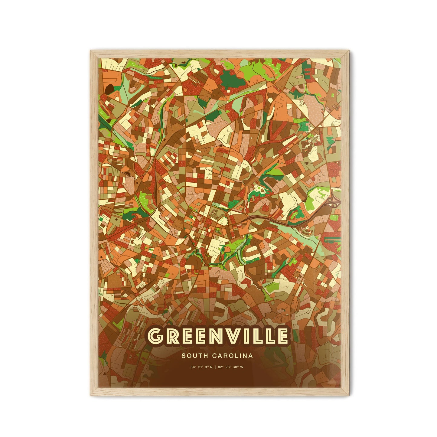 Colorful Greenville South Carolina Fine Art Map Farmhouse