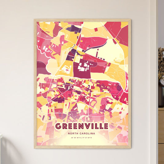 Colorful Greenville North Carolina Fine Art Map Hot Red