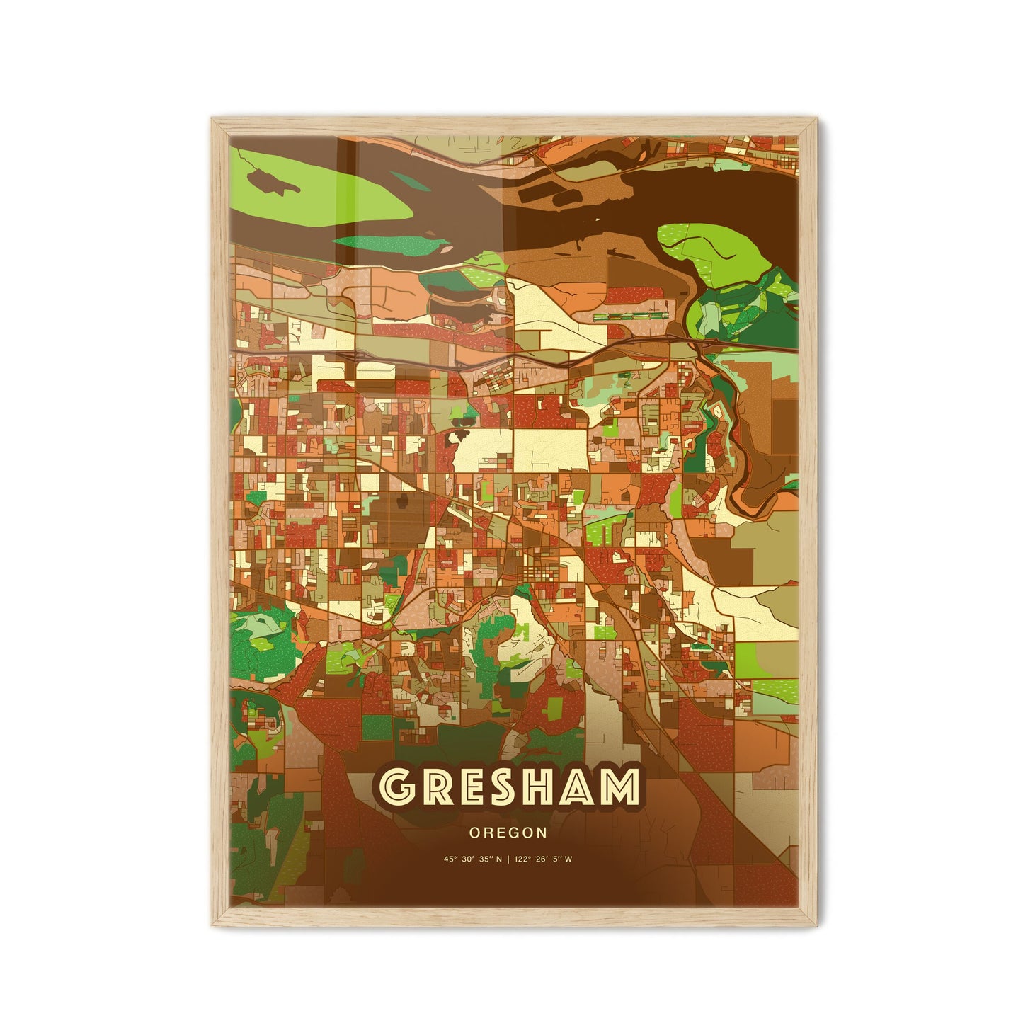 Colorful Gresham Oregon Fine Art Map Farmhouse